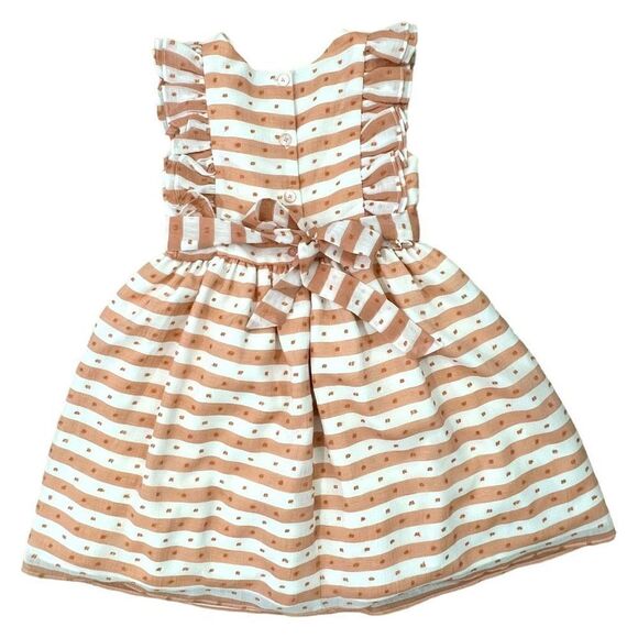 Pippa & Julie Girls Striped Sleeveless Ruffle Dress White & Tan Size 5 - Picture 2 of 10